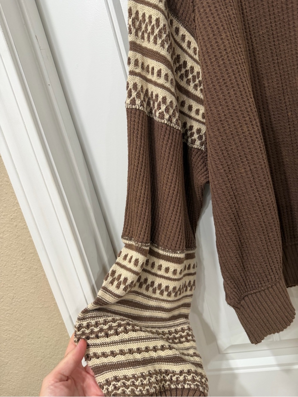 We The Free Brown Fair Isle Mock Neck Sweater Get Cozy Boho - Picture 4 of 7